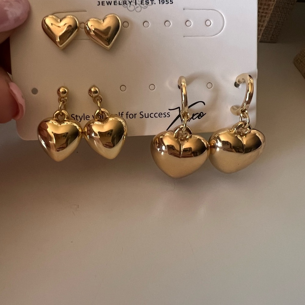 Gold Heart Earrings Set